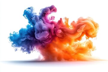 dramatic explosion of colorful smoke against a pure white background creating a striking visual impact that captures attention and evokes a sense of excitement