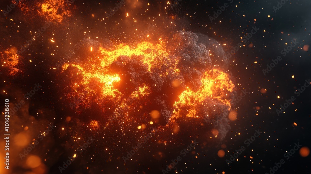 Aufkleber a dramatic explosion with fiery orange and gray smoke, creating a dynamic visual effect.