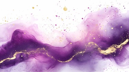 Obraz premium Purple powder gold splash ink texture poster background