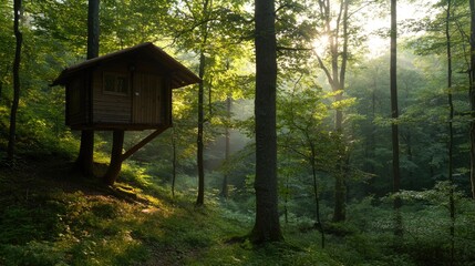 Canopy retreat: tree house, an elevated haven nestled among branches, nature and adventure blend in a cozy, rustic escape, a unique perspective and a peaceful connection to outdoors
