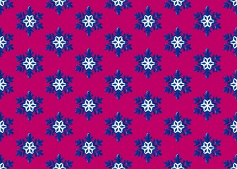 Set of snowflakes. Seamless pattern with falling snowflakes. Christmas pattern with blue and white snowflakes on a pink background. Christmas mood. Merry Christmas. Happy new year.