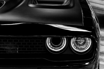 Front view of a black American sports car