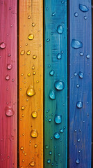 Obraz premium Raindrops on rainbow-colored wood planks