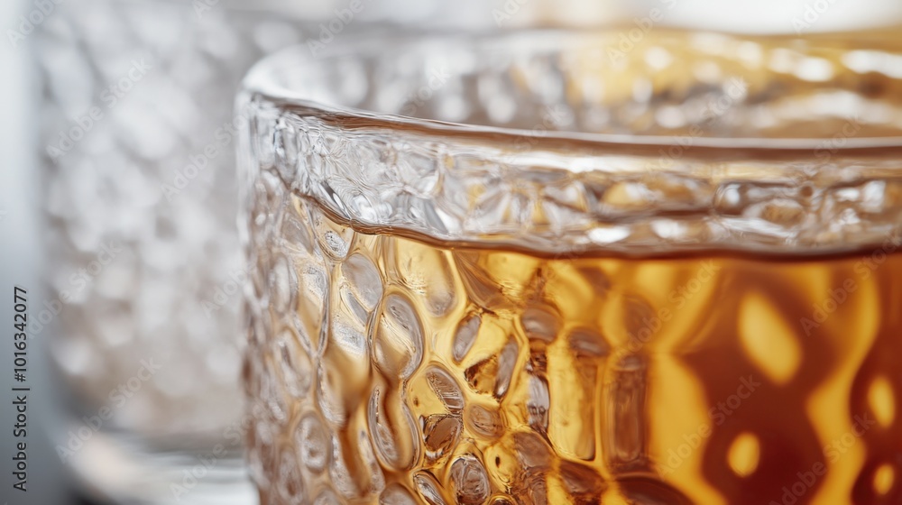 Poster a close-up of textured glassware with a multi-dimensional surface, enhancing the tactile and visual 