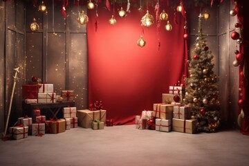 Empty space room christmas box architecture.