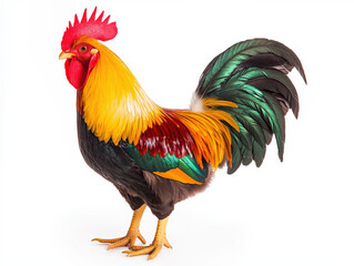Fototapeta premium Lebendiger Hahn mit bunten Federn für frühlingshafte Designs und Medien