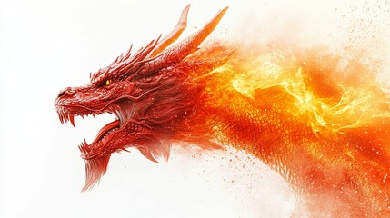 Fiery Red Dragon with Open Mouth and Flames