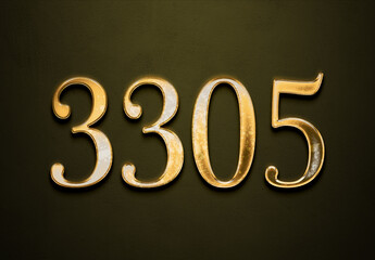 Old gold effect of 3305 number with 3D glossy style Mockup.	