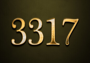 Old gold effect of 3317 number with 3D glossy style Mockup.	