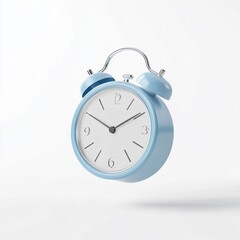 Vintage white alarm clock with black hands, isolated on white background