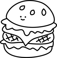 a cute hamburger doodle hand drawn outline image