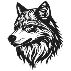 Wolf Head Illustration.  Bold Tribal Animal Vector Art