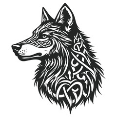Celtic Wolf Head Illustration. Intricate Tribal Animal Vector Design