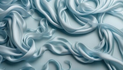 Obraz premium pale blue silk fabric creates soft, elegant waves on a blue background. The concept of luxury, softness and elegance
