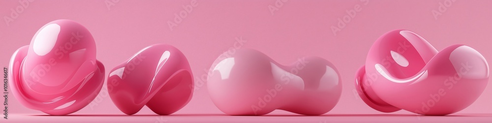 Poster a row of pink spheres with a pink background. the spheres are all different sizes and shapes. the im