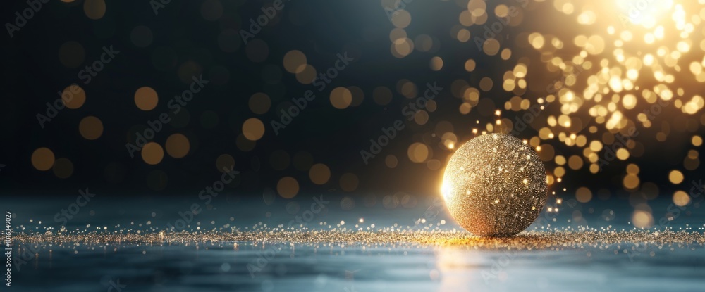 Poster shimmering gold sphere illuminating a bokeh background captivating visual harmony
