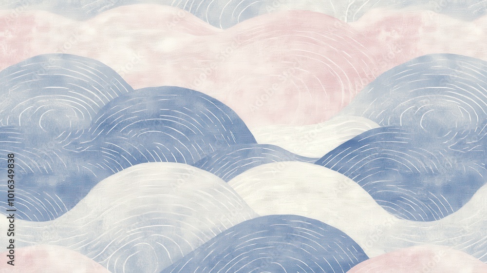 Poster abstract waves in soft pastel colors create a serene and calming backdrop.