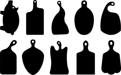 Set of different kitchen cutting boards isolated on white background