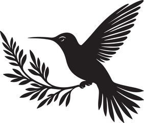 hummingbird bird with tree branch silhouette vector art illustration