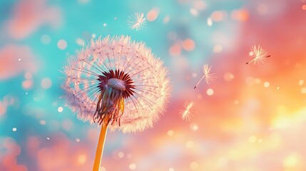 A Single Dandelion Against a Soft, Blurred Sunset Background