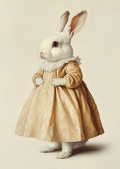 Obraz premium A White Vienna Rabbit wearing with Las Meninas animal rabbit human.