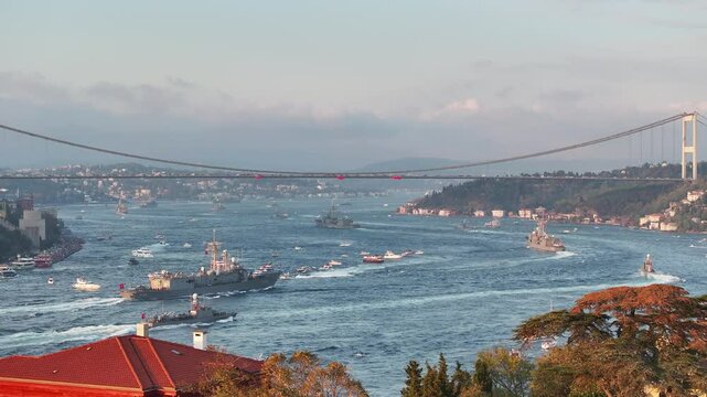 Turkish Flag ind October 29 Republic Day Celebrations (29 Ekim Cumhuriyet Bayramı Kutlamaları) Drone Video, July 15 Martyrs Bridge &Ccedil;engelk&ouml;y, &Uuml;sk&uuml;dar Istanbul, Turkey (Turkey)