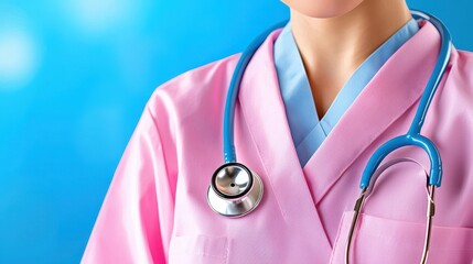 Women's Health Worker in Pink Scrubs with Stethoscope