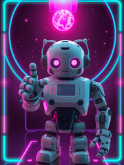 Positive cute robot pointing at a space. Copy space, ai generated. Cute blue robot giving thumbs up 3D rendering illustration.