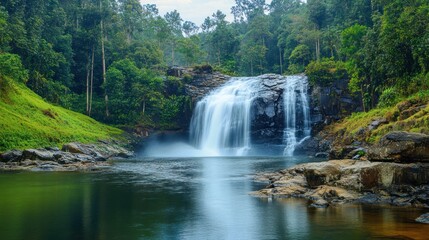 Fototapeta premium Waterfall in Lush Rainforest