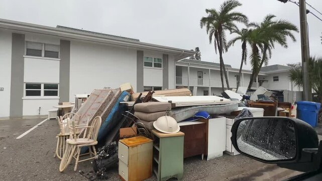 Venice Florida USA 10 October 2024 After Hurricane Helene damaged furniture on streets 
Editorial content