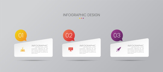 Infographic illustration design template with 3 steps or options. Infographic with business icons.