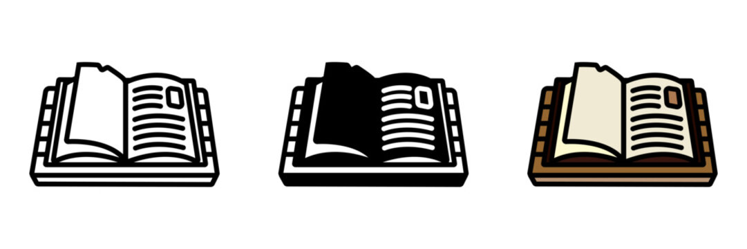 Antique Book Icon, A rare or collectible book, often aged, with historical or cultural significance, valued for its content and craftsmanship.