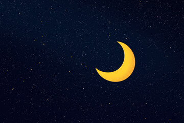 Fototapeta premium A crescent moon glows in the night sky filled with numerous small stars, creating a serene and tranquil celestial scene.