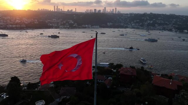 Turkish Flag ind October 29 Republic Day Celebrations (29 Ekim Cumhuriyet Bayramı Kutlamaları) Drone Video, July 15 Martyrs Bridge &Ccedil;engelk&ouml;y, &Uuml;sk&uuml;dar Istanbul, Turkey (Turkey)