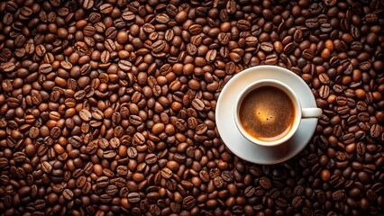 hot coffee cup with coffee bean on black background