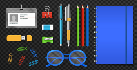 Office Supplies Collection on Transparent Background