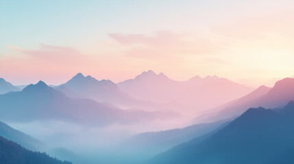 Obraz premium Mountain Valley in Misty Layers with Pastel Sunrise and Soft Morning Light