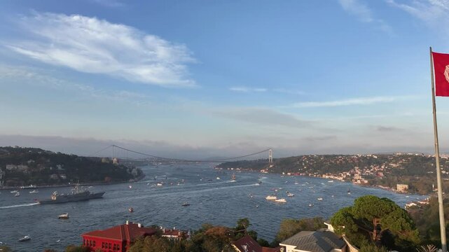 Turkish Flag ind October 29 Republic Day Celebrations (29 Ekim Cumhuriyet Bayramı Kutlamaları) Drone Video, July 15 Martyrs Bridge &Ccedil;engelk&ouml;y, &Uuml;sk&uuml;dar Istanbul, Turkey (Turkey)