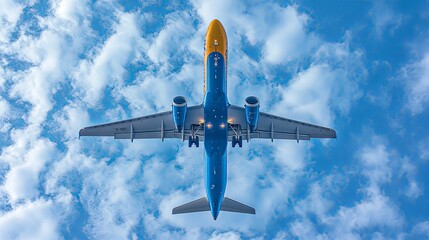 Airplane Flying Upside Down Against a Blue Sky with White Clouds