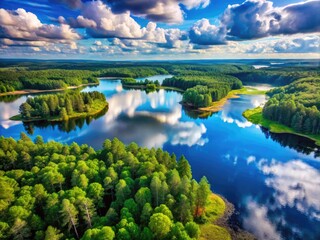 Stunning Aerial View of Aukstaitija National Park in Lithuania with Scenic Lakes and Lush Greenery