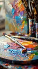 Fototapeta premium Artists creating masterpieces in their studios, vibrant and creative, Urban, Bright hues, Photograph, Artistic creation