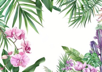 marco de flores tropicales sobre fondo blanco aisladas