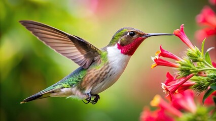 Hummingbird gathering nectar with forced perspective angle