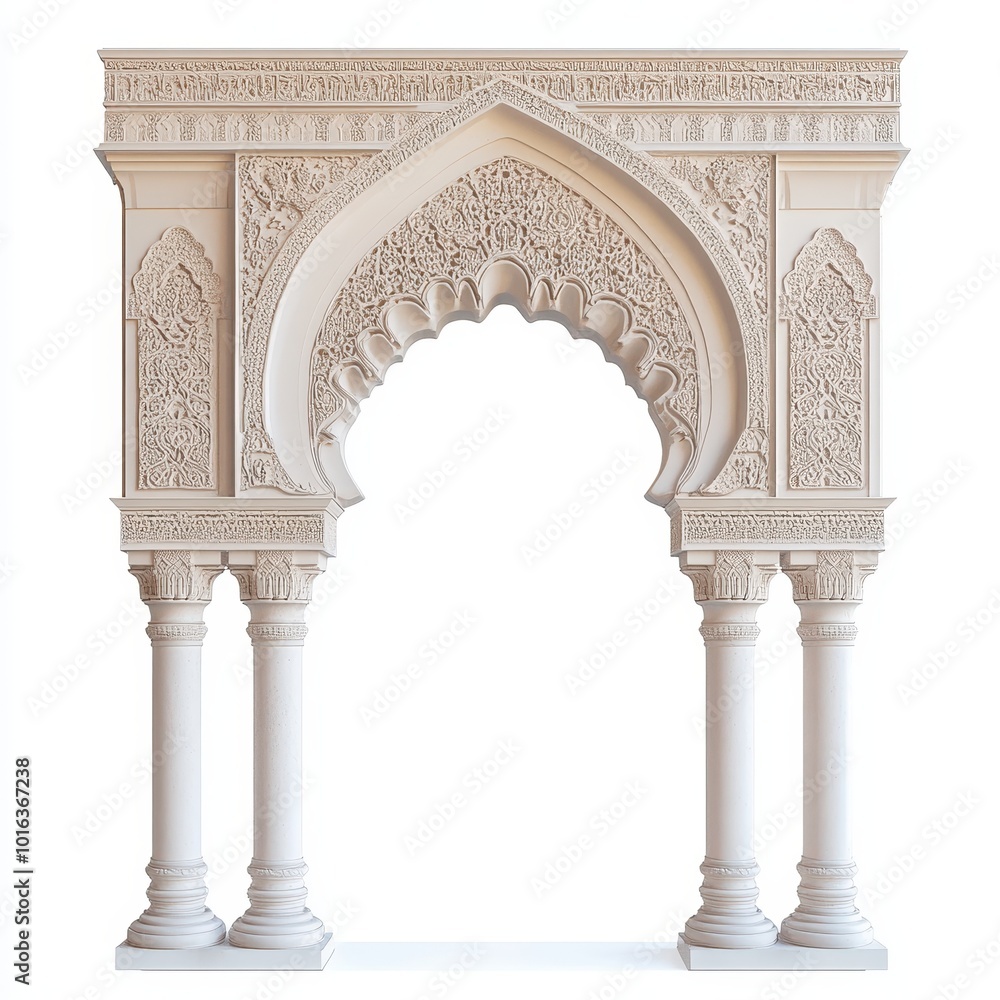 Poster ornate architectural archway with intricate carvings and columns.