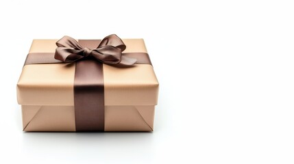 Obraz premium 白い背景に置かれた茶色い清潔感のあるギフトボックス