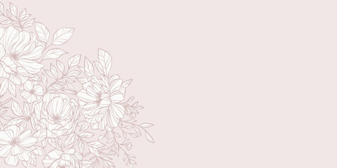 Floral frame wallpaper, flower banner design, cute pastel vintage hand drawn peony illustration cover or invitation design with empty space, clip art