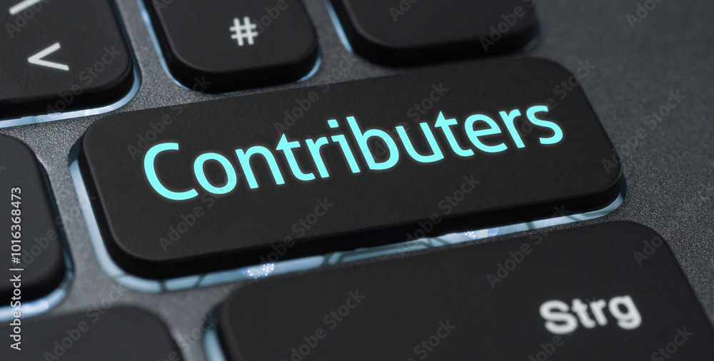 Wall mural illuminated keyboard with a labeled key - contributers