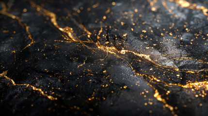 Lava flows illuminate rocky surface during volcanic activity in a dark landscape