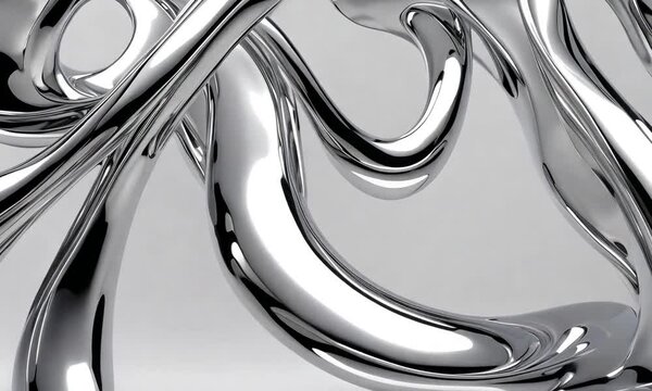 3D chrome metallic abstract shape object, Sleek metal on white background