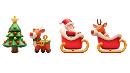 Fototapeta premium santa claus and reindeer with christmas tree on transparent background 